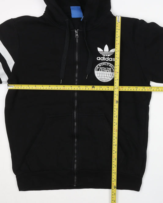 Adidas Men’s Black Full Zip Hoodie L Sports Graphic Cotton Blend