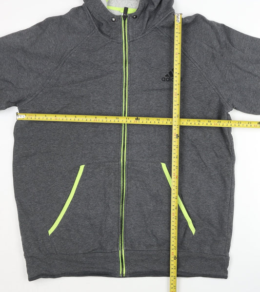 Adidas Men’s Grey Full Zip Hoodie L Fleece Logo Pockets Sportswear