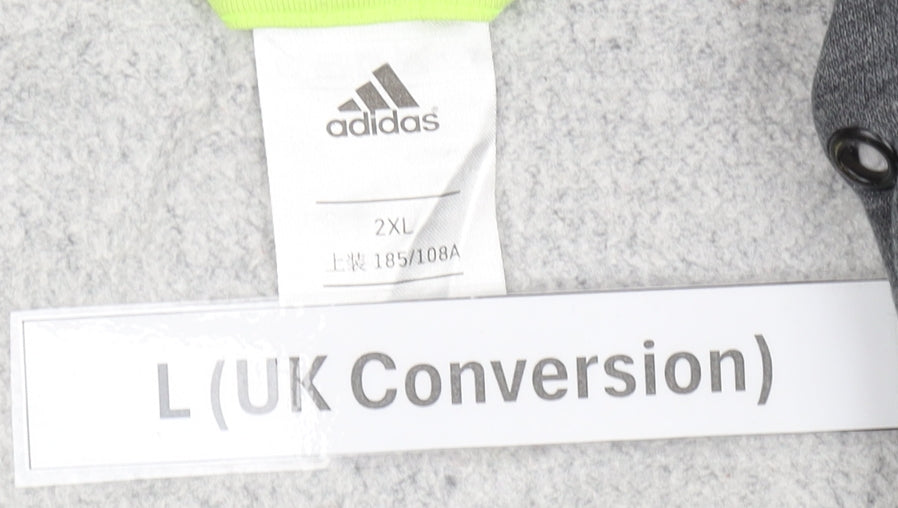 Adidas Men’s Grey Full Zip Hoodie L Fleece Logo Pockets Sportswear