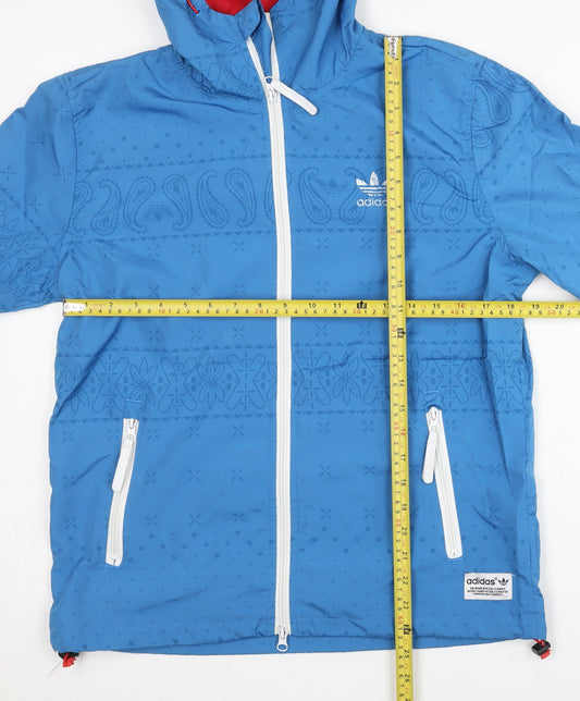 adidas Men's Blue S Paisley Windbreaker Jacket Lightweight Hooded