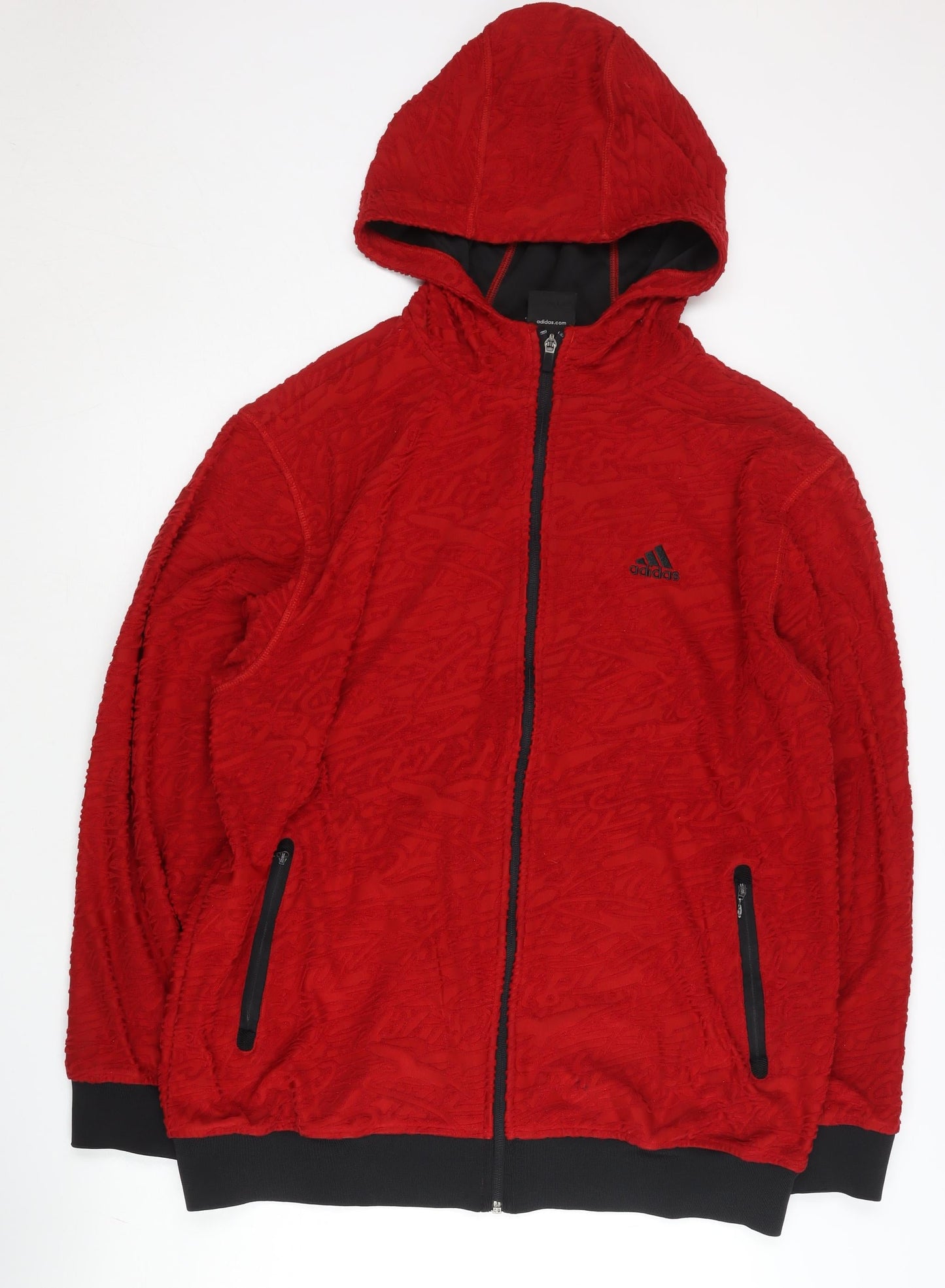 Adidas Men's Red Full Zip Fleece Hoodie L Regular Fit