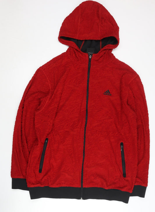 Adidas Men's Red Full Zip Fleece Hoodie L Regular Fit