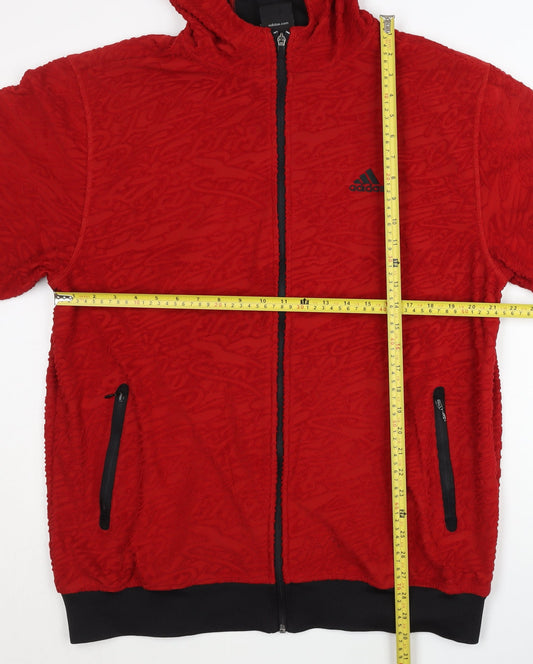 Adidas Men's Red Full Zip Fleece Hoodie L Regular Fit