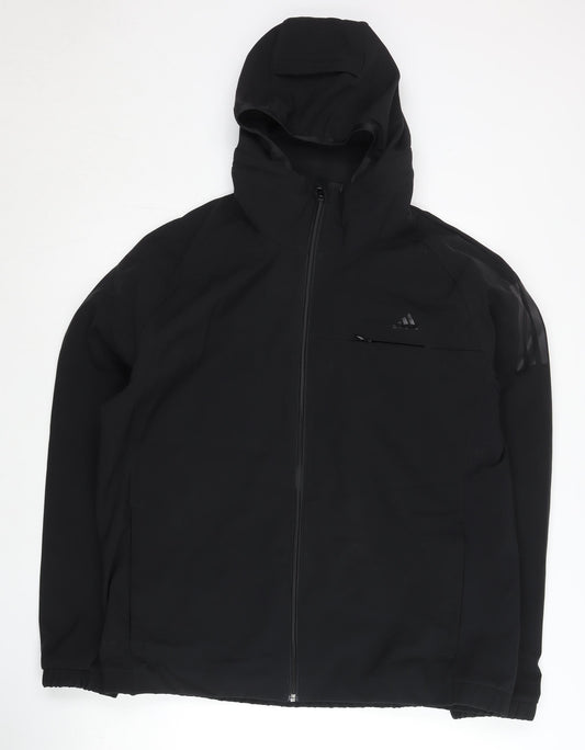 Adidas Men's Black L Soft Shell Hooded Jacket Water Resistant
