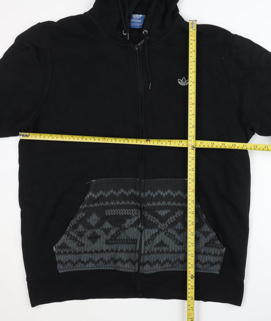 Adidas Men's Black Full Zip Hoodie L Fleece Geometric Pocket Logo