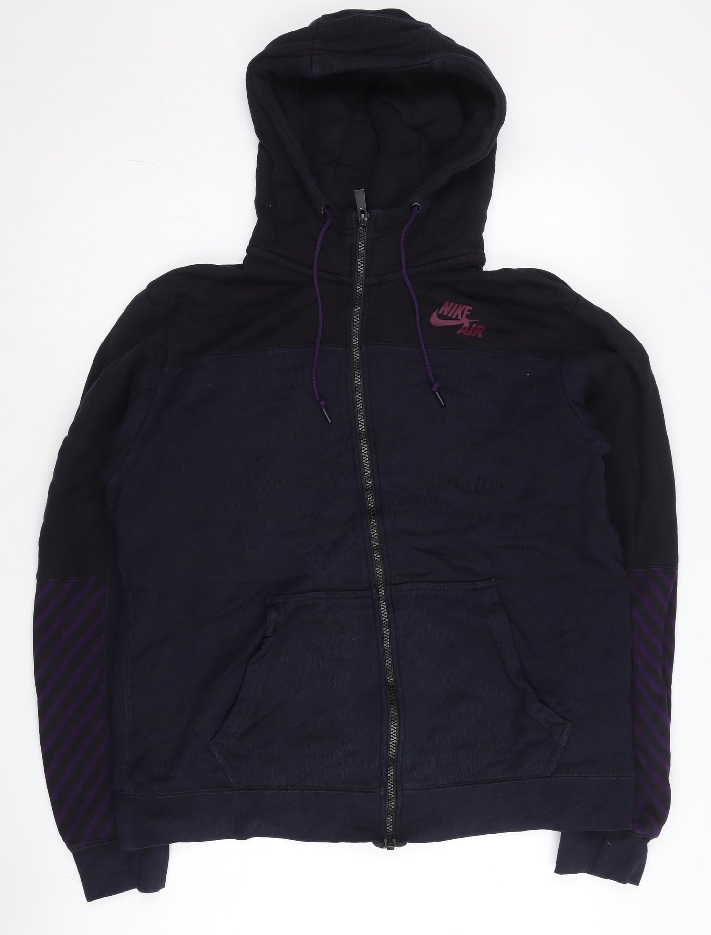 Nike Unisex Adults Blue XL Full Zip Cotton Hoodie with Logo