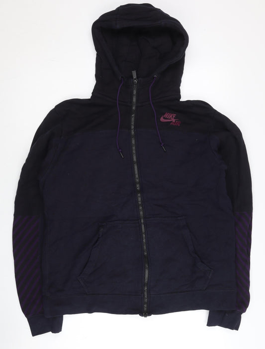 Nike Unisex Adults Blue XL Full Zip Cotton Hoodie with Logo
