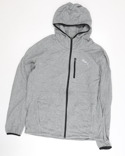 Puma Men's Grey Full Zip Hoodie L Regular Fit Lightweight