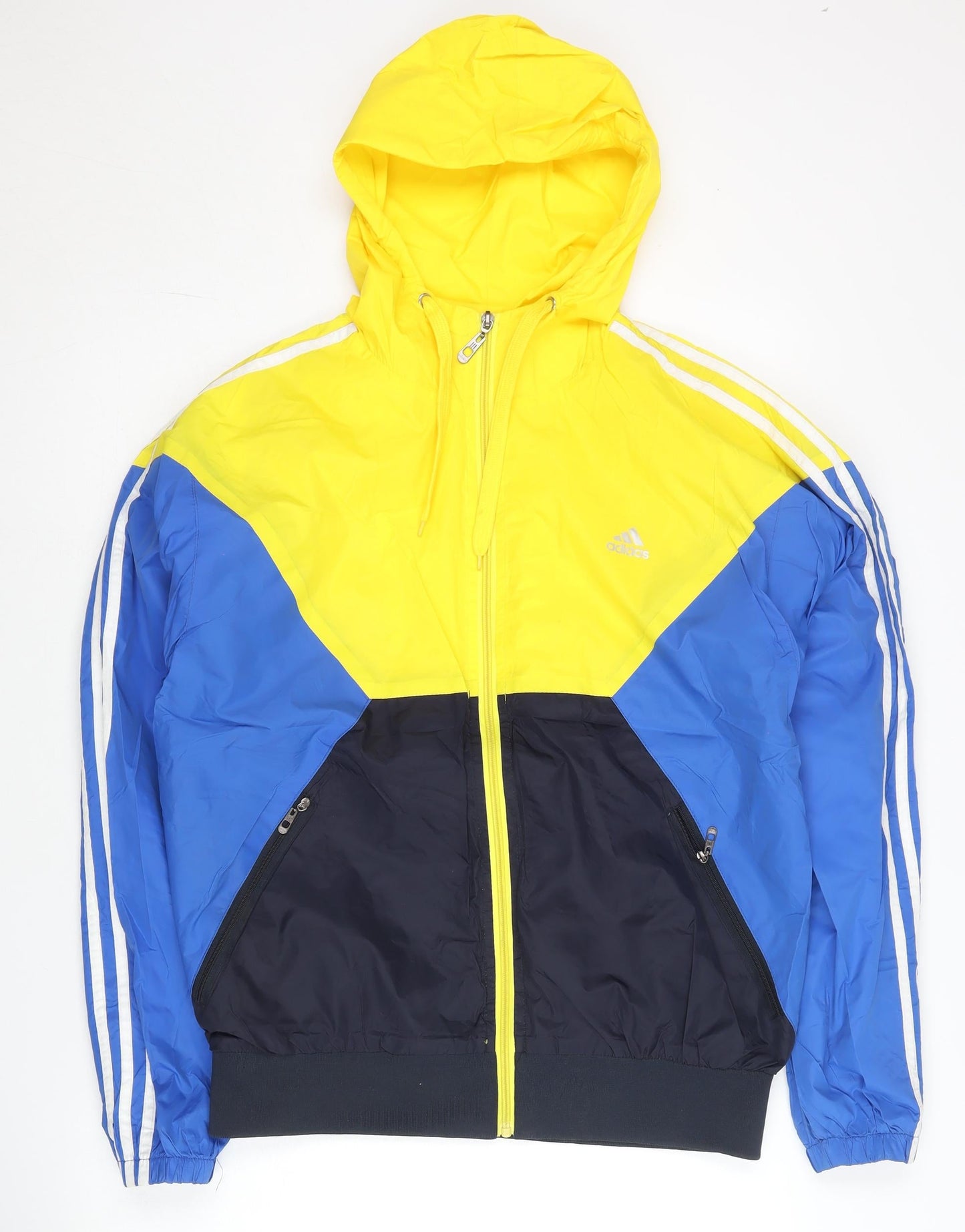 Adidas Men’s Blue Yellow Track Jacket L Colourblock Hooded Full Zip