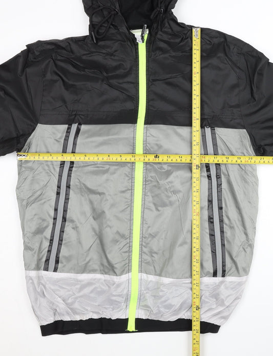 adidas Men Black L Windbreaker Jacket Hooded Full Zip Lightweight