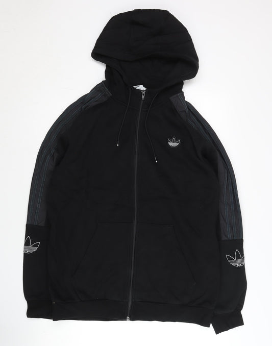 Adidas Men's Black Full Zip Hoodie L Sports Logo Fleece