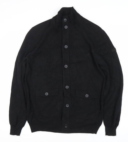 Boss Orange Men's Black Cotton Mock Neck Cardigan L Long Sleeve