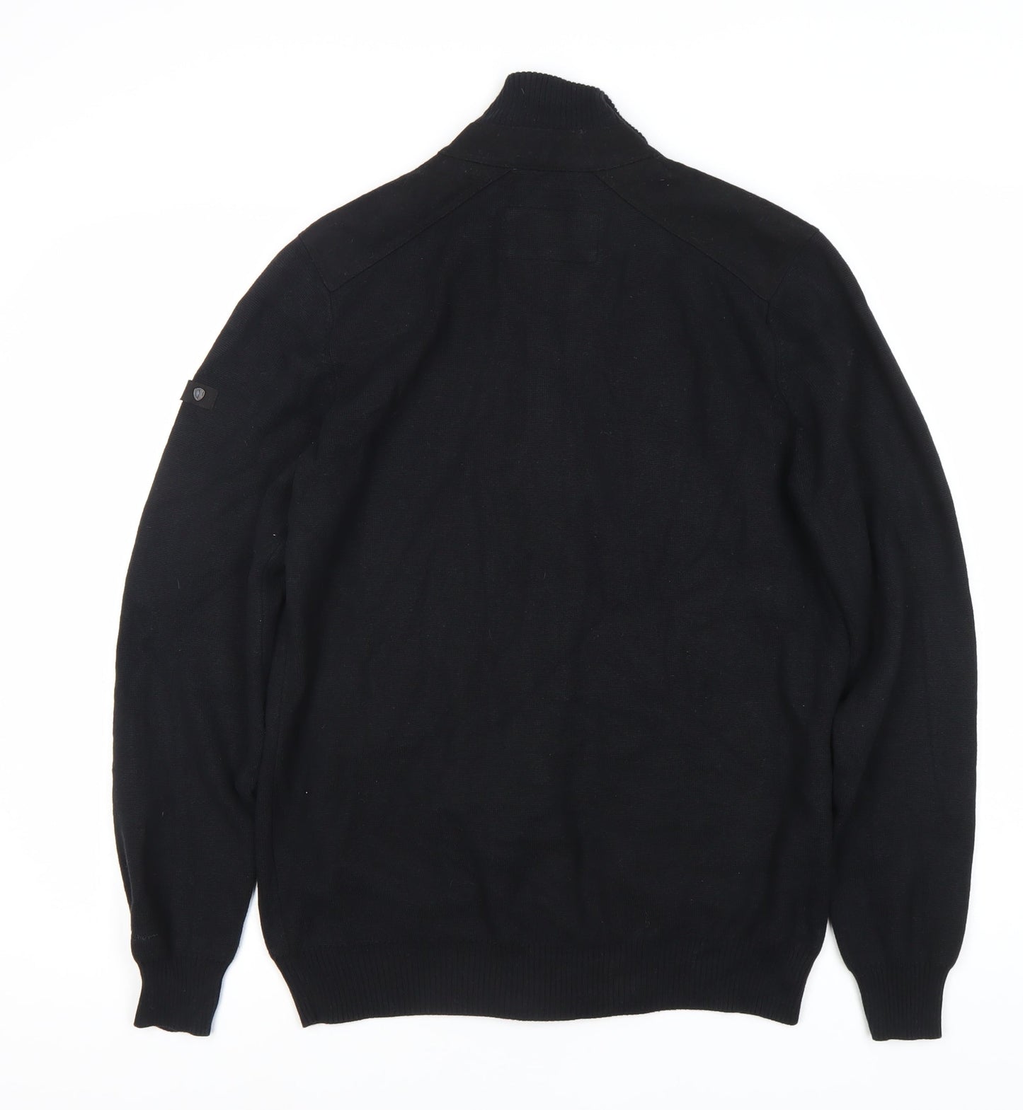 Boss Orange Men's Black Cotton Mock Neck Cardigan L Long Sleeve