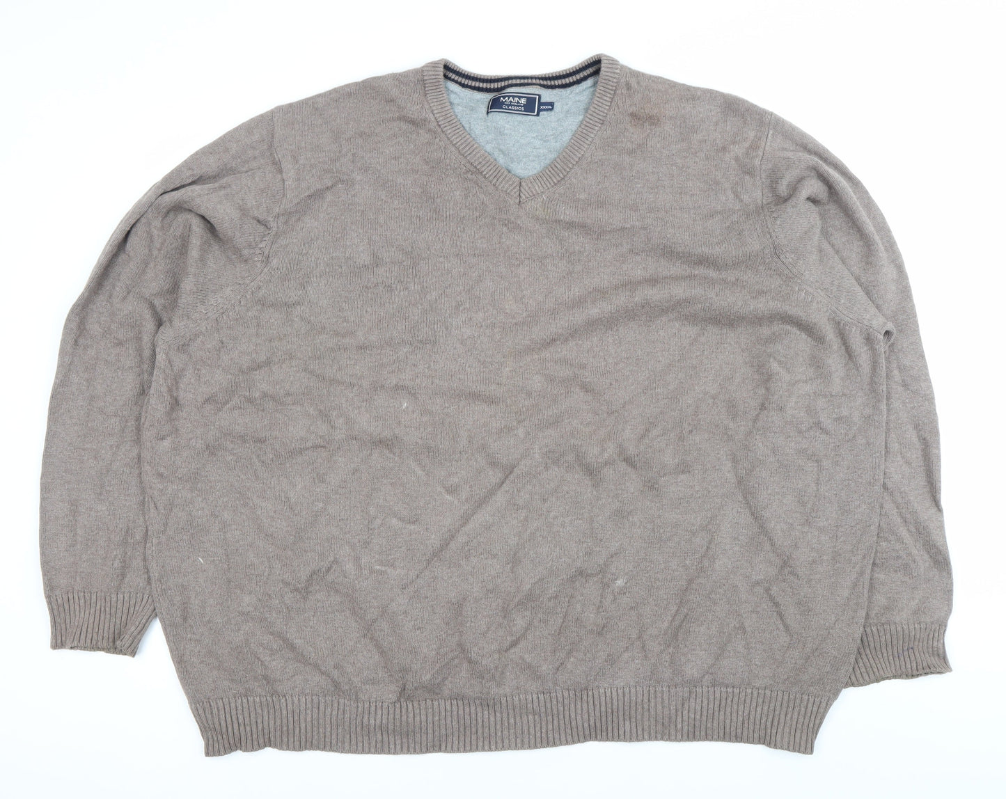 Maine New England Men’s Brown 4XL Cotton V-Neck Jumper Knitwear