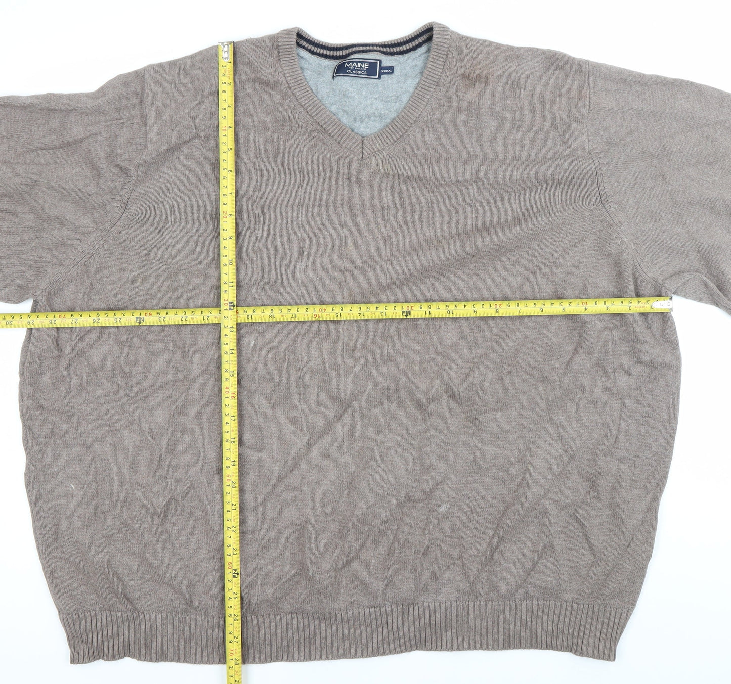 Maine New England Men’s Brown 4XL Cotton V-Neck Jumper Knitwear