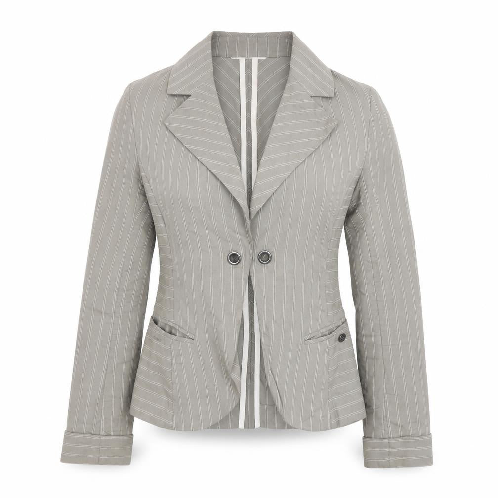 FULLCIRCLE Women’s Grey Pinstripe Cotton Linen XS Slim Fit Blazer