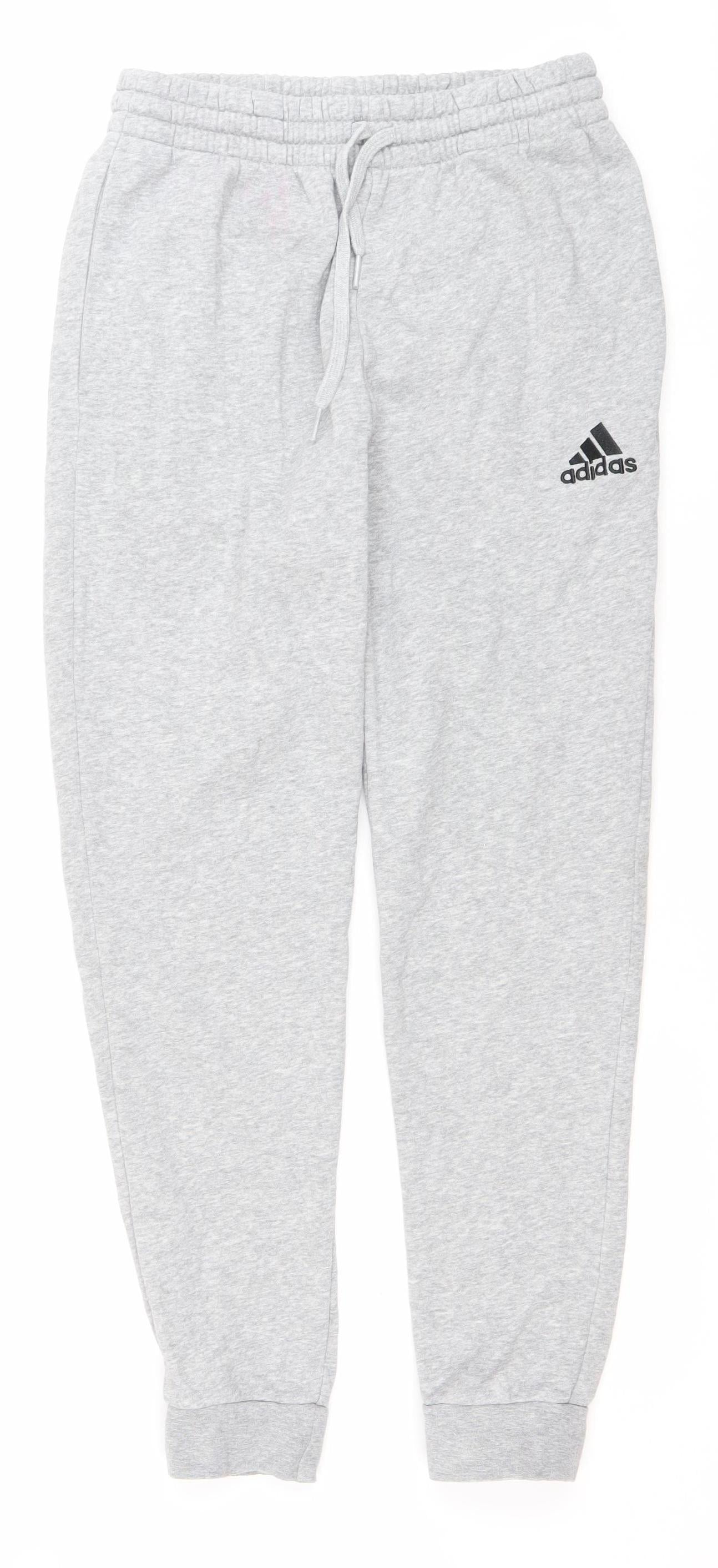 Adidas Men's Grey S Jogger Trousers Cotton Blend Elastic Waist