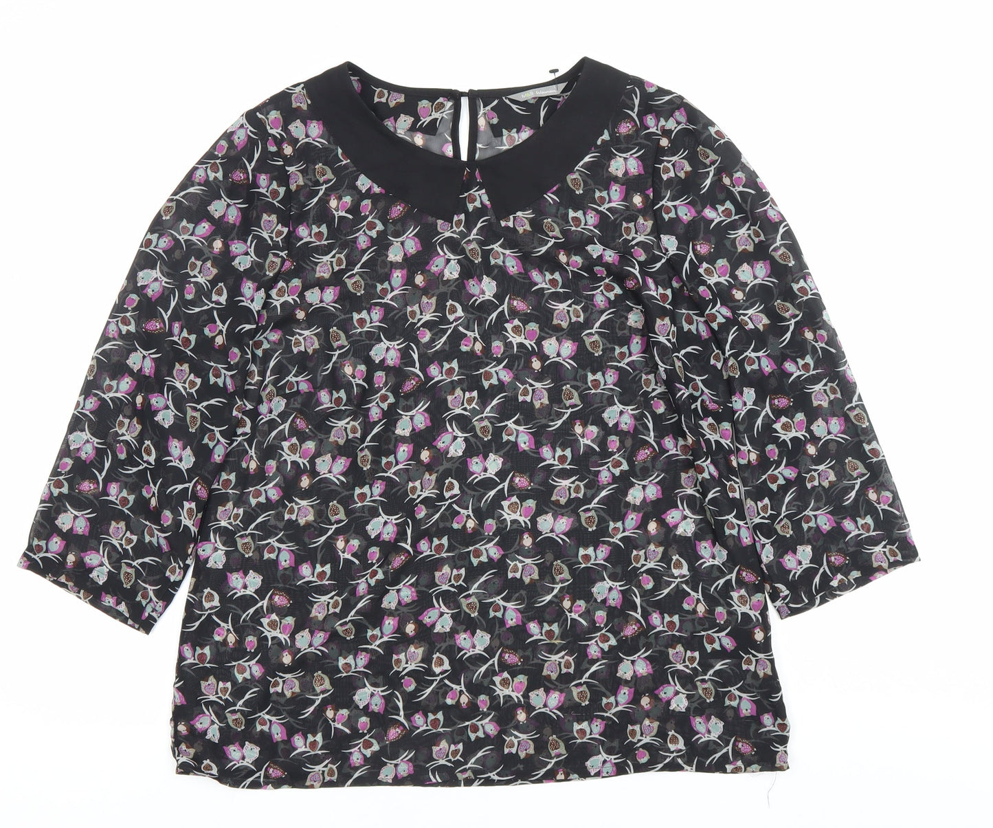 Marks and Spencer Women's Black Floral Chiffon Blouse UK 14