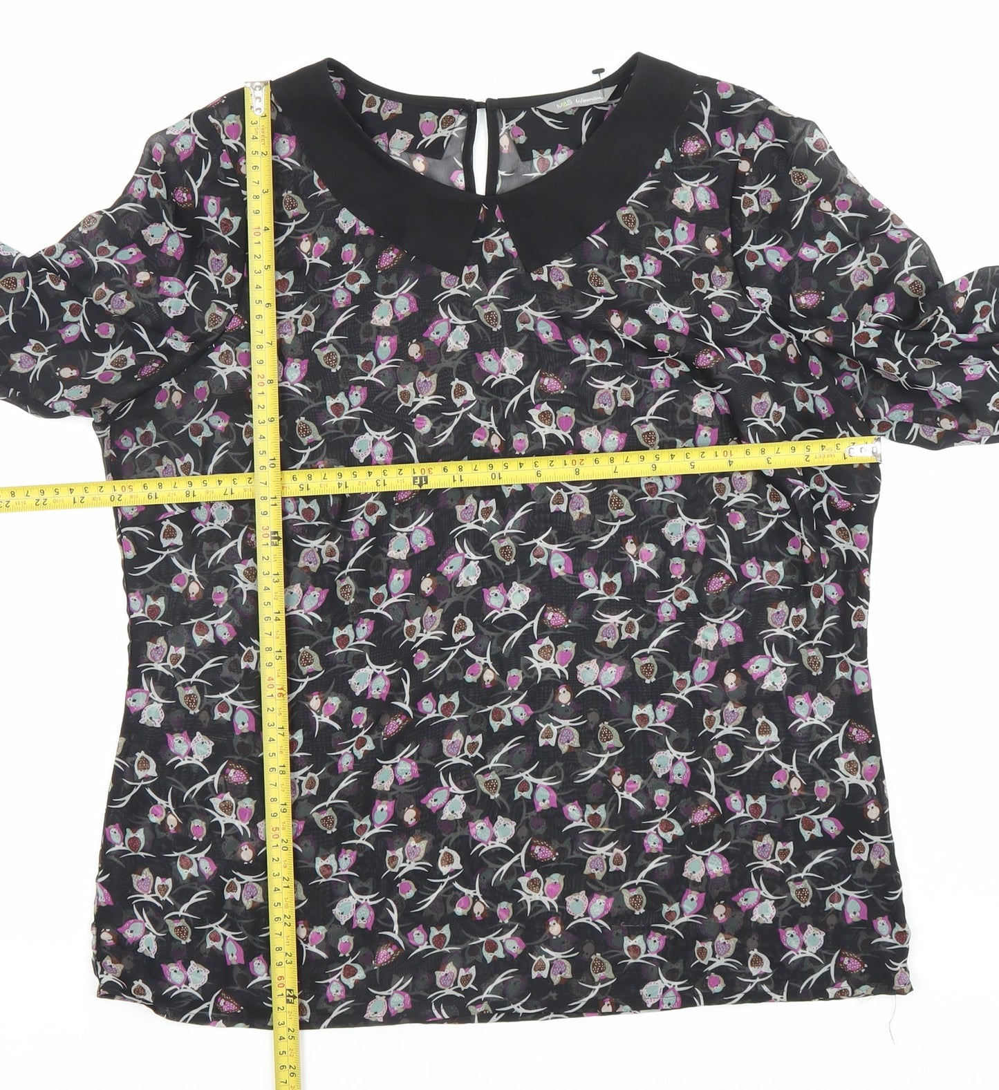 Marks and Spencer Women's Black Floral Chiffon Blouse UK 14