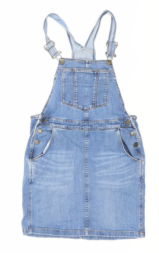 FatFace Women’s Blue Denim Pinafore Dress Size 12 Casual Pockets