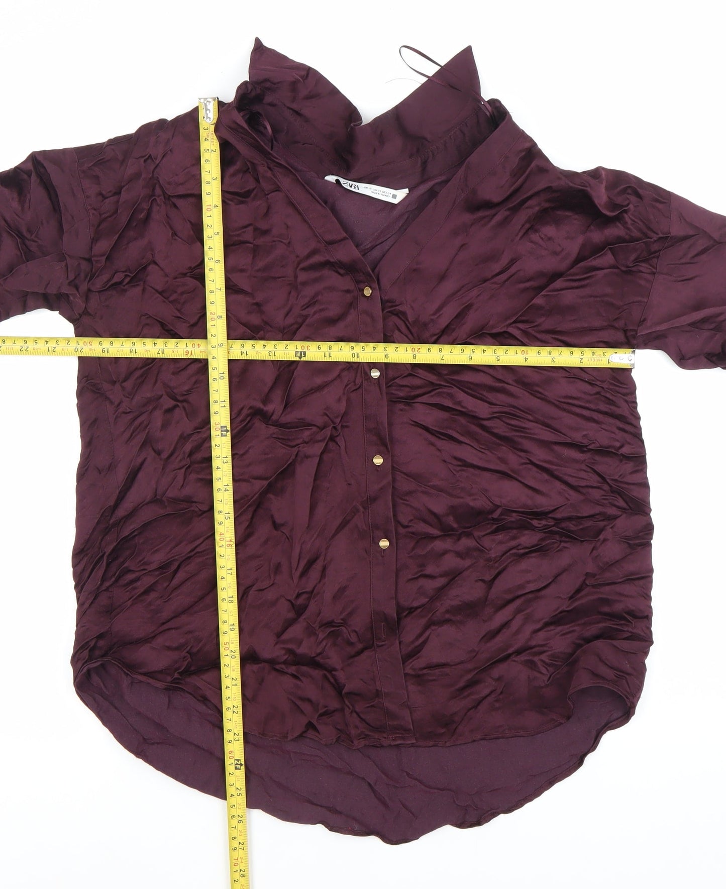 Zara Women Purple XS Long Sleeve Collared Button-Up Shirt Viscose Blend
