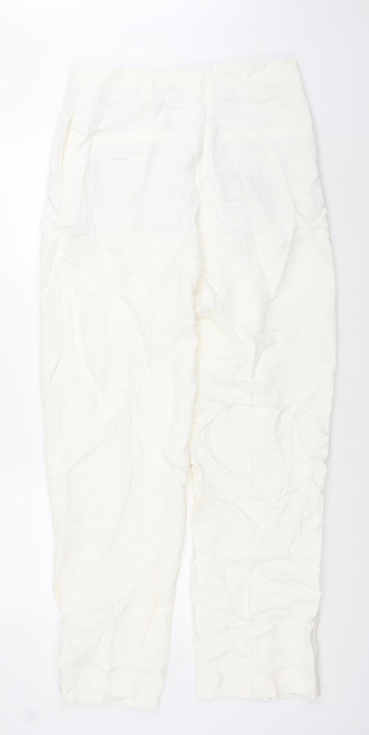 Zara Women White Size 12 AW2023 Buckle Waist Trousers