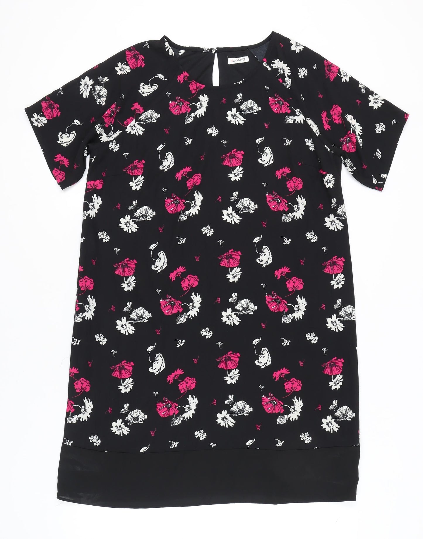 Damart Women’s Black Floral Shift Dress Size 18 Short Sleeve Knee Length