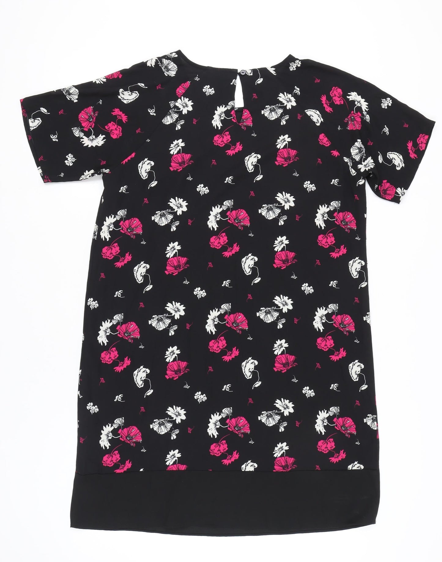Damart Women’s Black Floral Shift Dress Size 18 Short Sleeve Knee Length