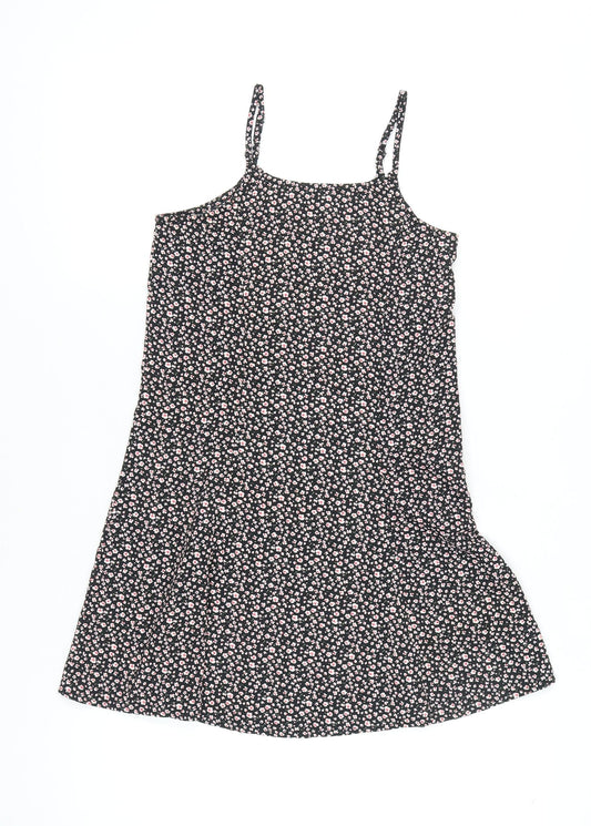 C&A Girls Black Floral A-Line Sleeveless Dress Size 146 Knee Length