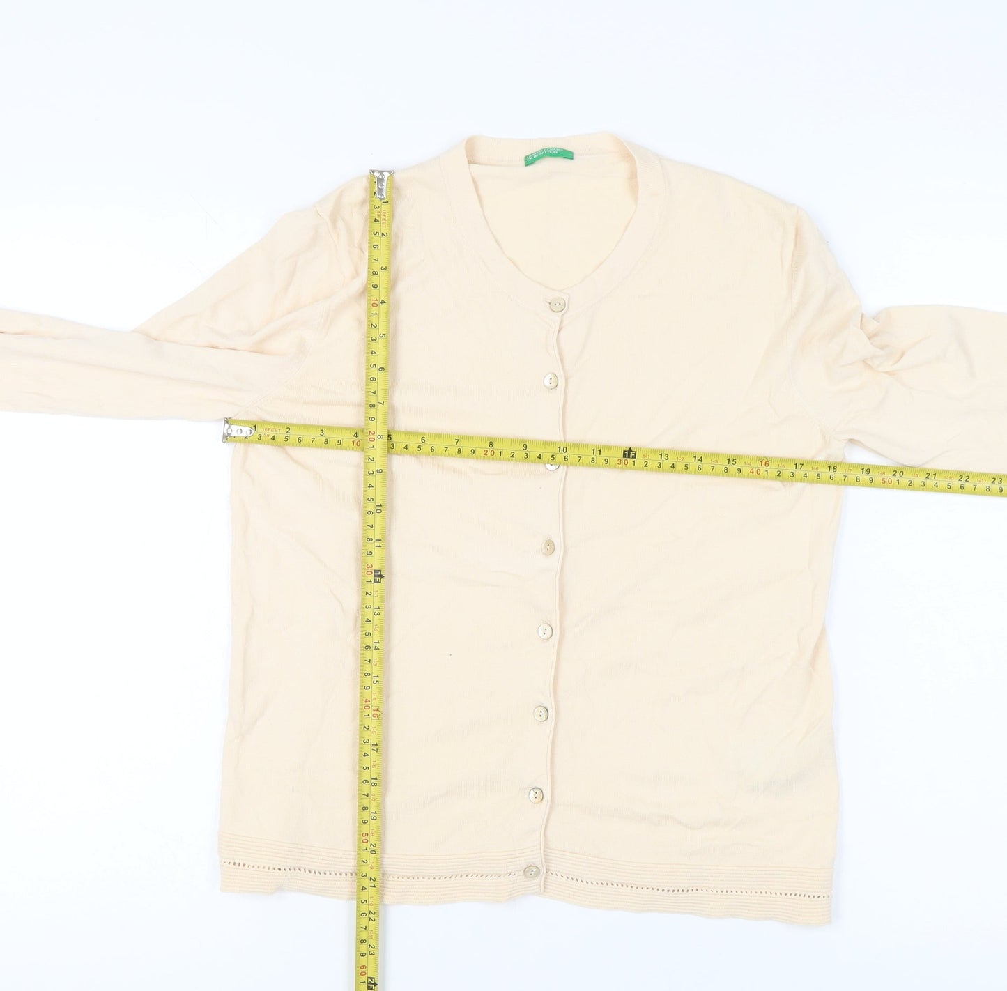 United Colors of Benetton Womens Beige L V-Neck Cardigan 100% Cotton