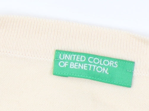 United Colors of Benetton Womens Beige L V-Neck Cardigan 100% Cotton