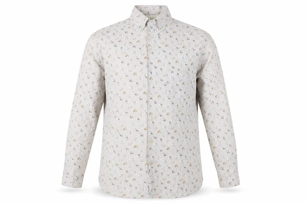 Rocha John Rocha Men's Beige Floral Button-Up Shirt XL Long Sleeve