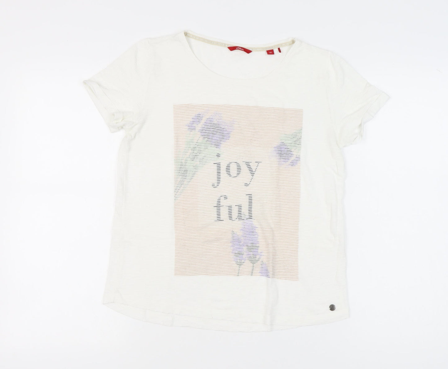 s.Oliver Womens White Floral Graphic Cotton T-Shirt Size 8
