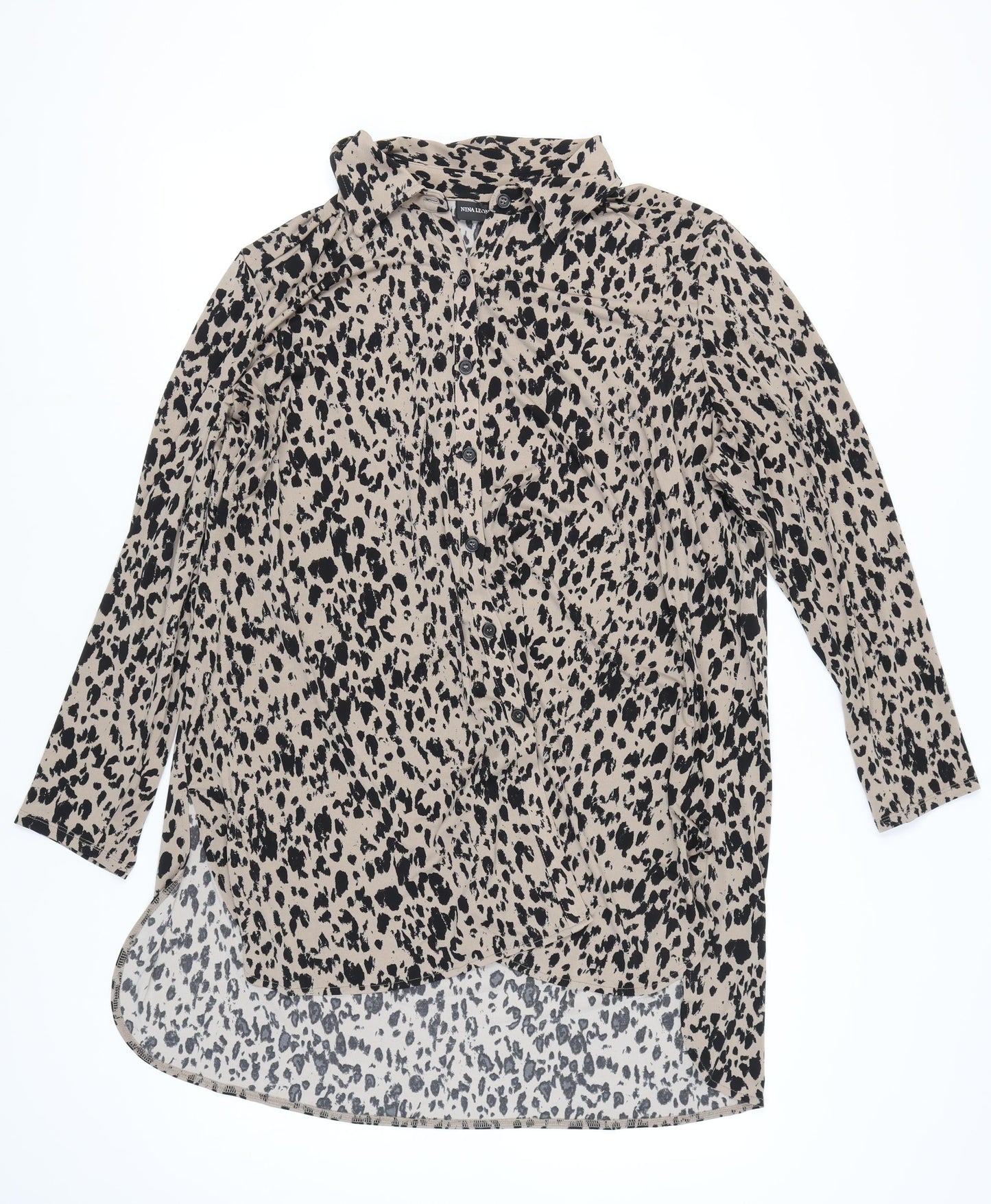 Nina Leonard Women’s Beige Leopard Print 4XL Button-Up Shirt