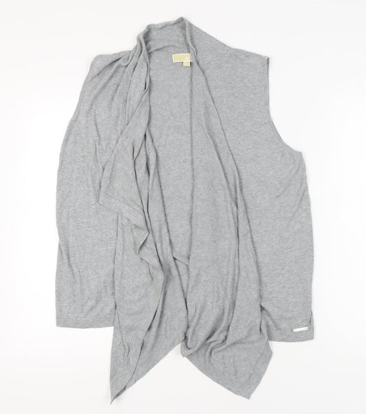 Michael Kors Women Grey L Cardigan Sleeveless Open Knit Drape Front