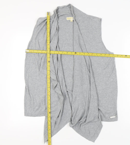Michael Kors Women Grey L Cardigan Sleeveless Open Knit Drape Front