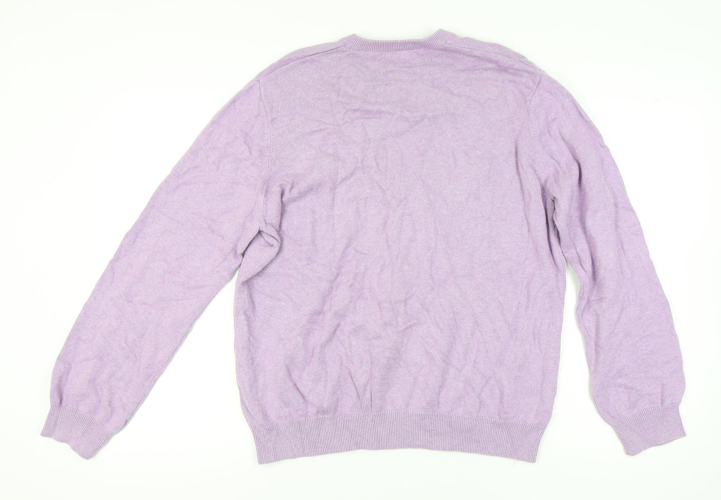 Marks and Spencer Men's Purple XL Cotton V-Neck Jumper