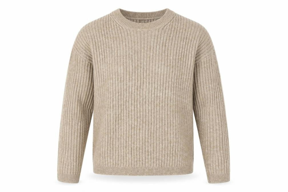 Marks and Spencer Women’s Beige Large Ribbed Crew Neck Pullover Jumper