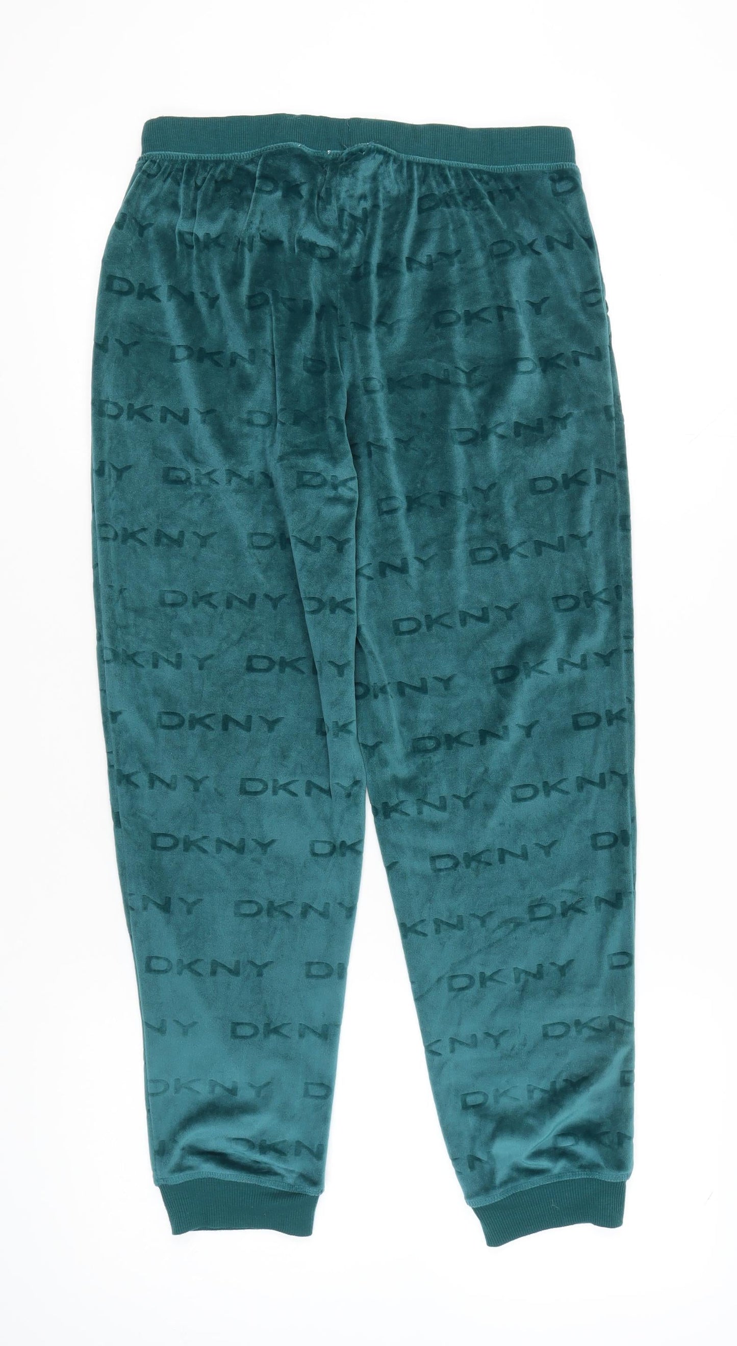 DKNY Womens Green Velour Jogger Trousers M Elastic Waist Pockets