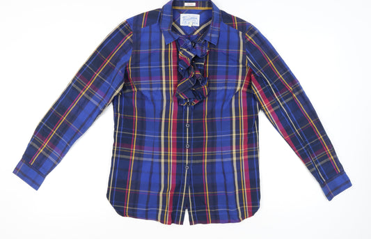 Joules Women's Multicoloured Check Ruffle Button-Up Shirt Size 14
