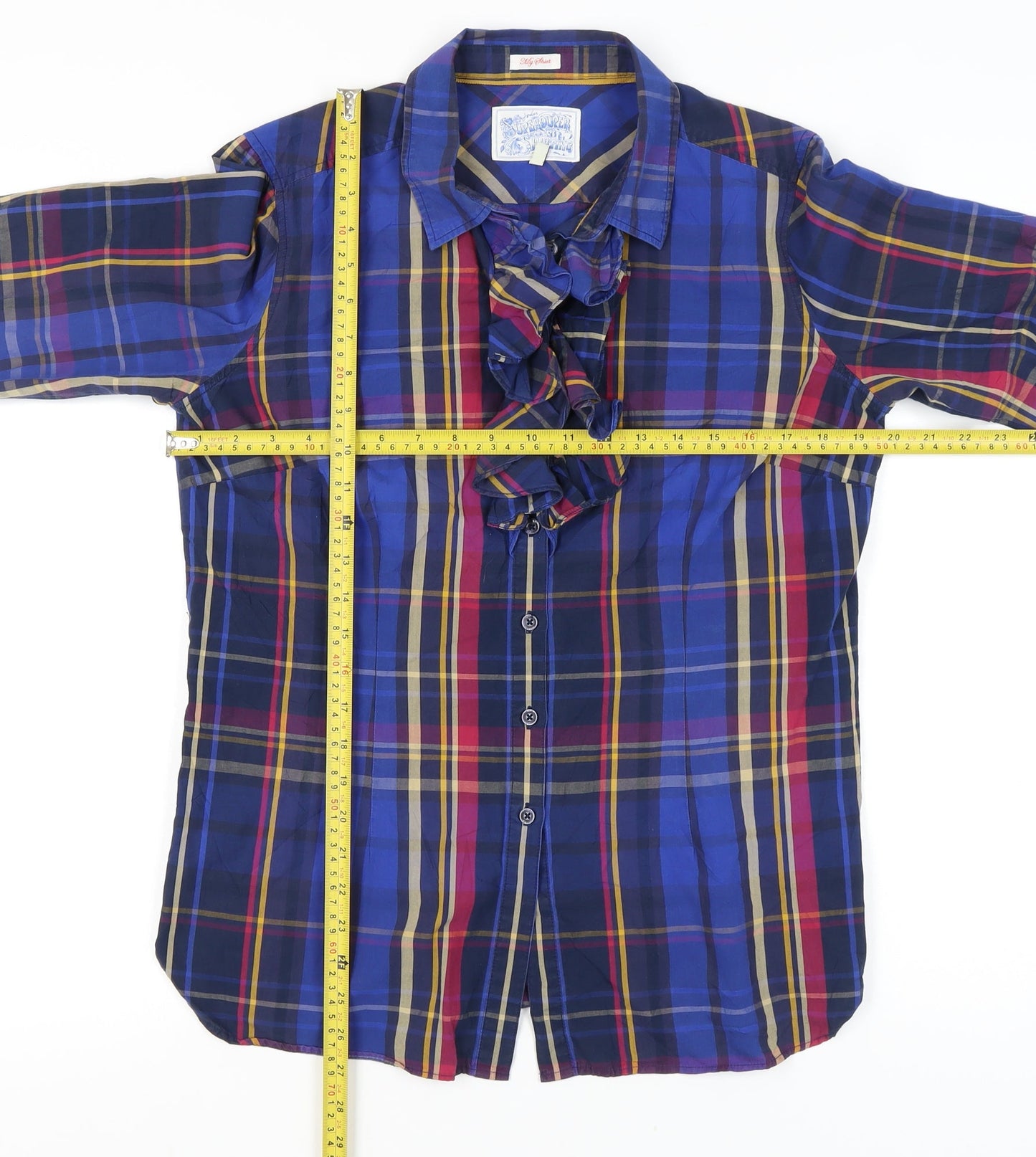 Joules Women's Multicoloured Check Ruffle Button-Up Shirt Size 14