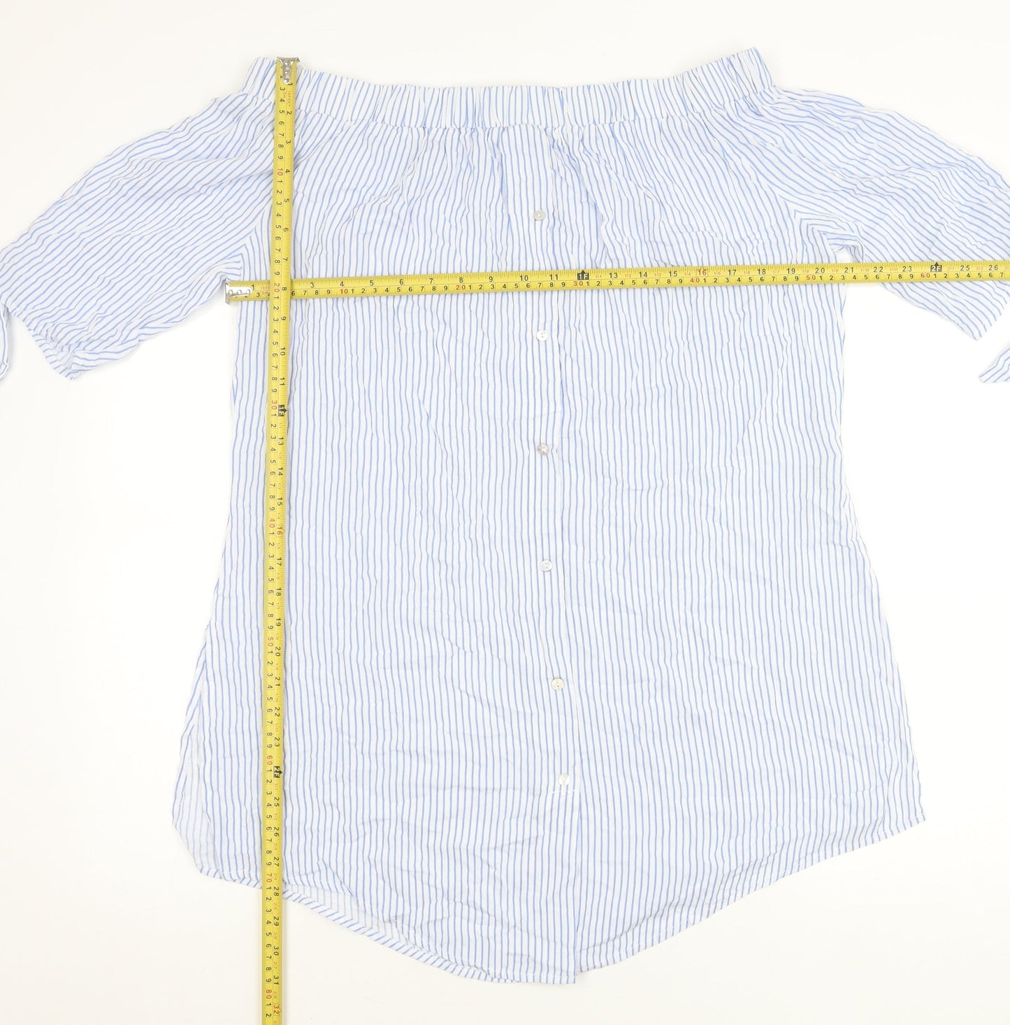 New Look Women’s Blue Striped Off Shoulder Shirt Dress Size L