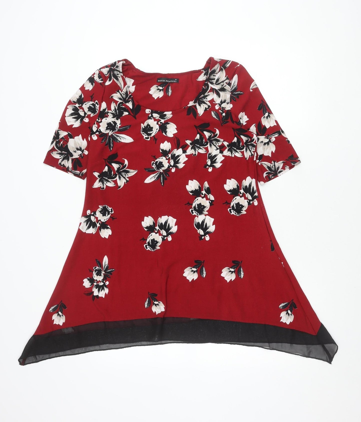 David Emanuel Women's Red Floral Tunic Blouse Size 12