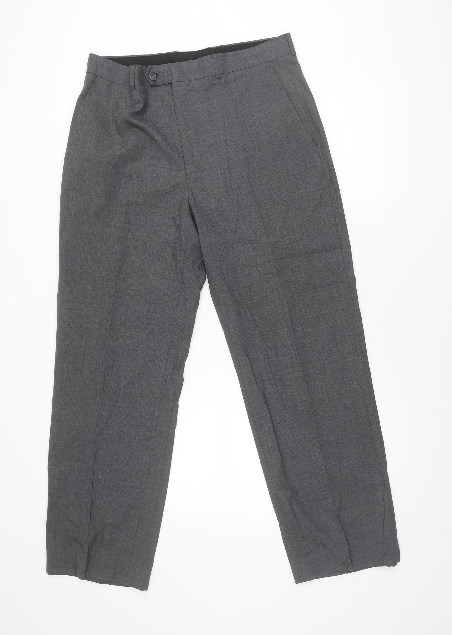 Daniel Hechter Mens Grey Wool Blend Dress Trousers 36W 33.5L Straight Leg