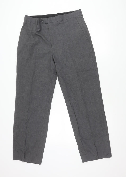 Daniel Hechter Mens Grey Wool Blend Dress Trousers 36W 33.5L Straight Leg