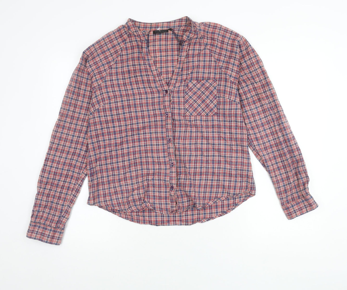 Topshop Women's Red Check Cotton Long Sleeve Button-Up Shirt UK 12