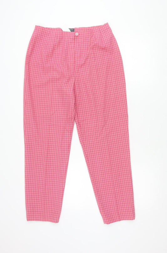 Lyle & Scott Women's Pink Check Wool Blend Straight Leg Trousers UK 12