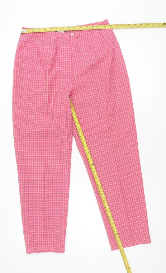 Lyle & Scott Women's Pink Check Wool Blend Straight Leg Trousers UK 12