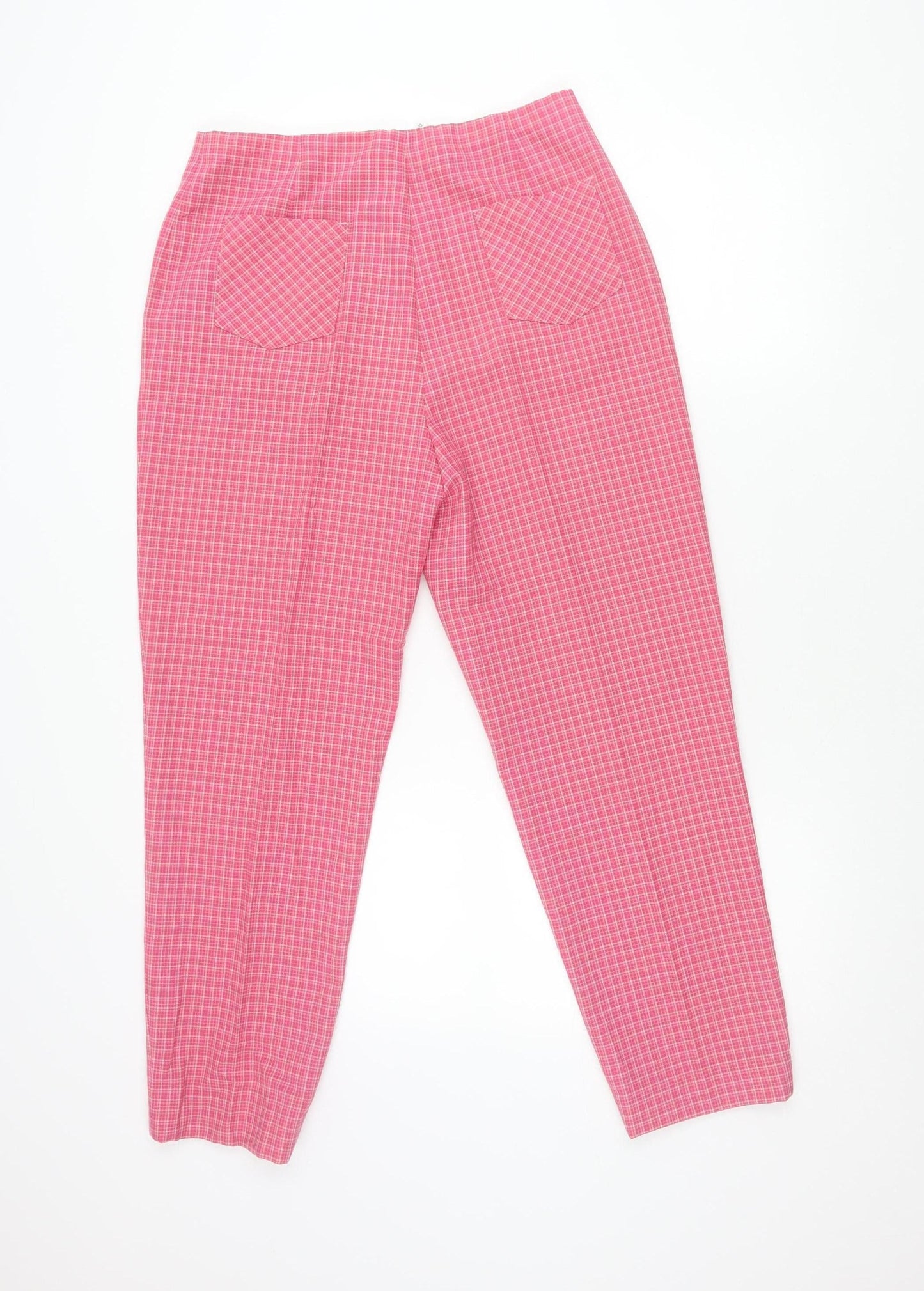 Lyle & Scott Women's Pink Check Wool Blend Straight Leg Trousers UK 12
