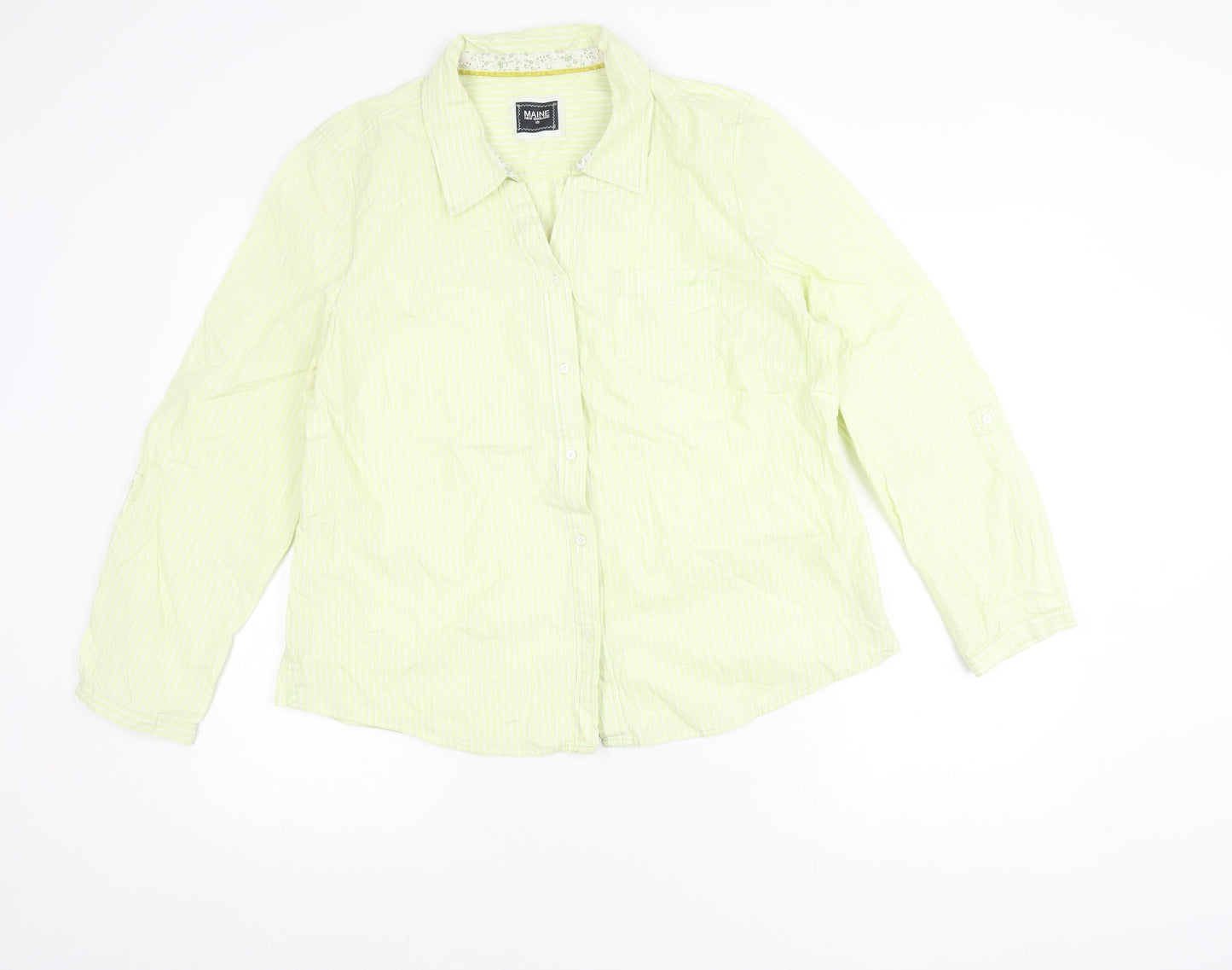 Maine New England Women's Green Stripe Cotton Long Sleeve Shirt Size 18